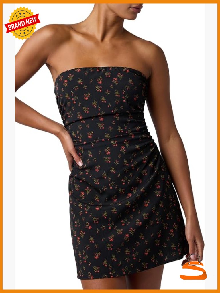Strapless Floral Mini Dress With Ruched Details For Date Night